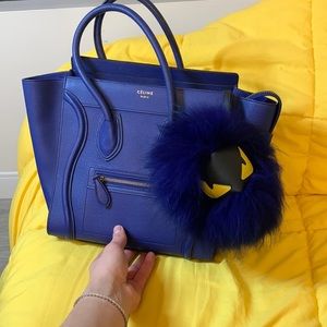 Fendi Bag Bug Yellow Eyes Blue Fox Fur keychain / bag charm